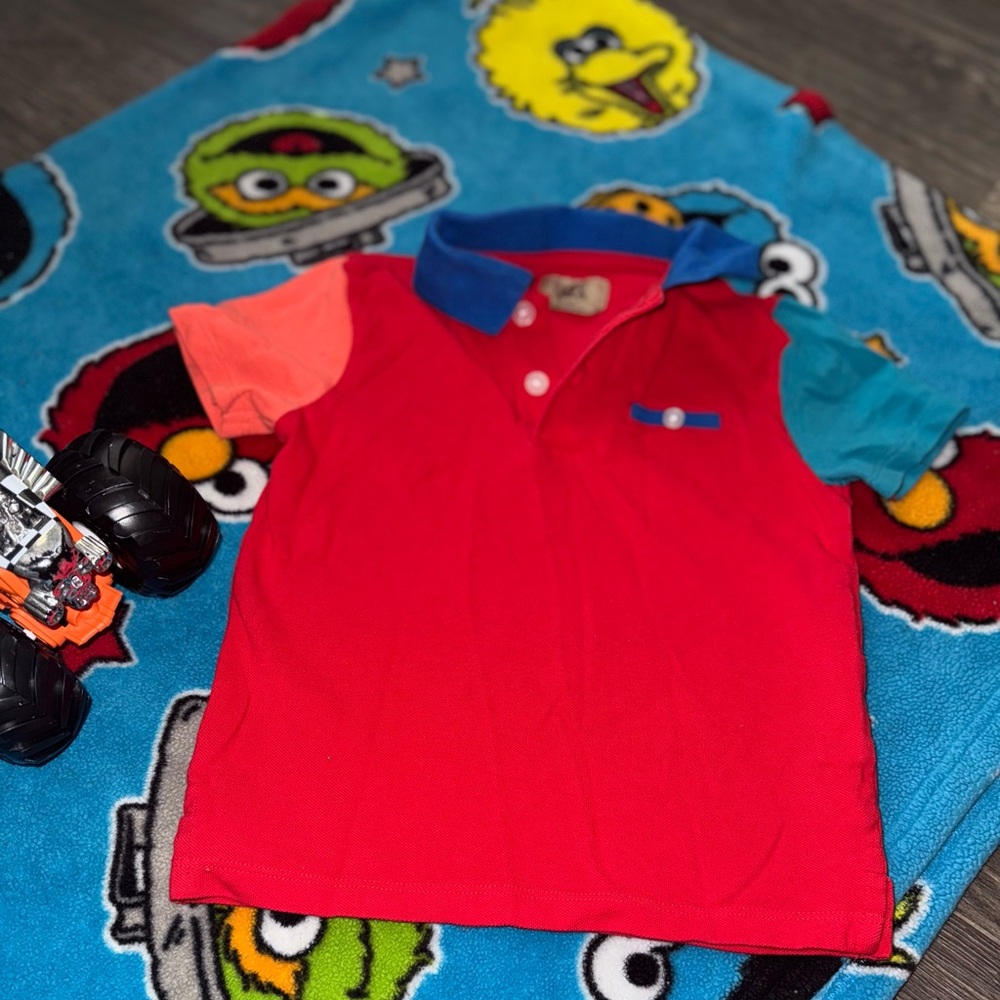 Red Polo Shirt with Blue Collar